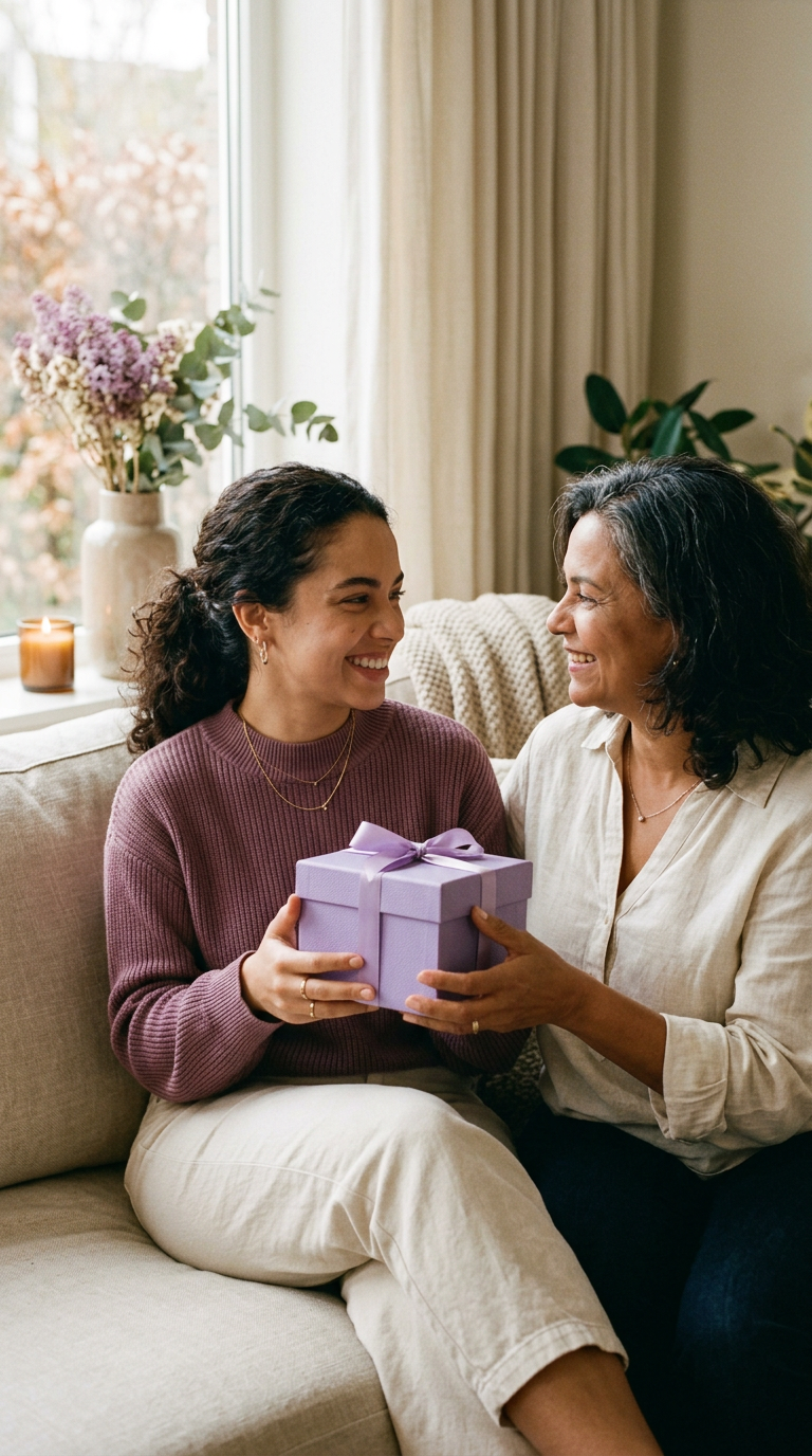 Um presente Larita sendo entregue em um momento de carinho entre mãe e filha
